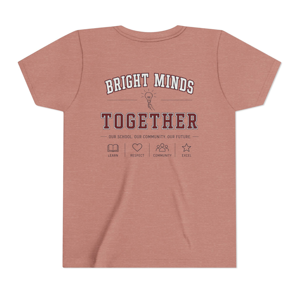 Bright Acres Bright Minds Together Youth Tee — Heather Mauve, back