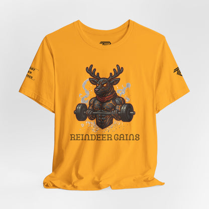 Reindeer Gains Gym T‑Shirt — Funny Christmas Workout Tee