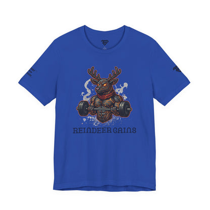 Reindeer Gains Gym T‑Shirt — Funny Christmas Workout Tee