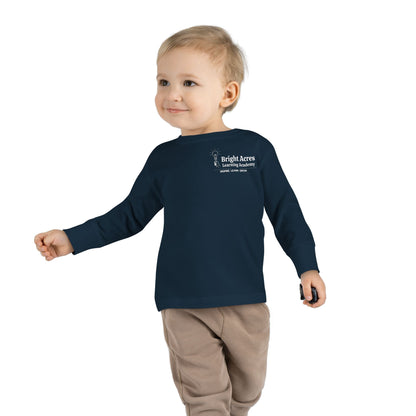 Bright Acres Bright Minds Together Toddler Long Sleeve — Navy, front on model