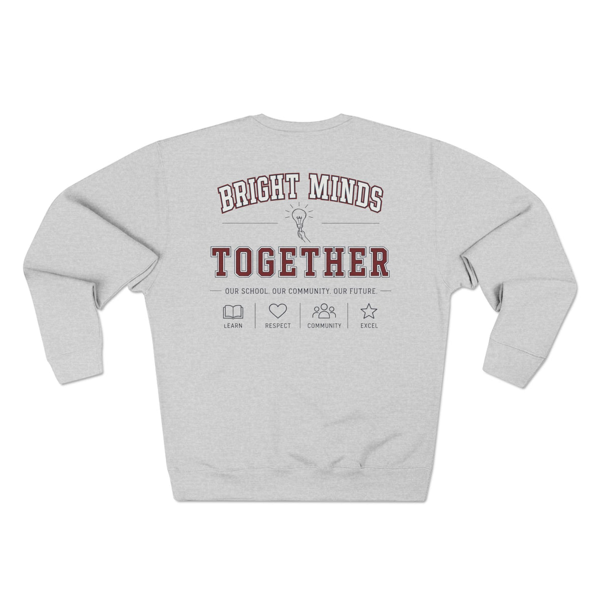 Bright Acres Bright Minds Together Fleece Adult Crewneck — Heather Grey, back