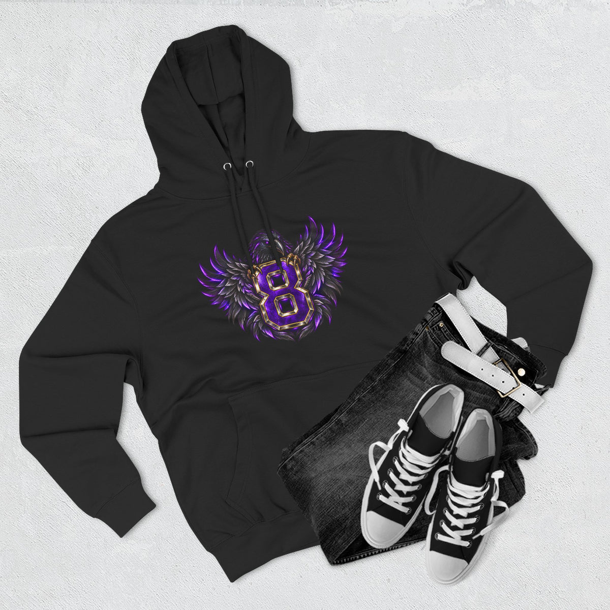 Purple Winged Number 8 Fleece Hoodie