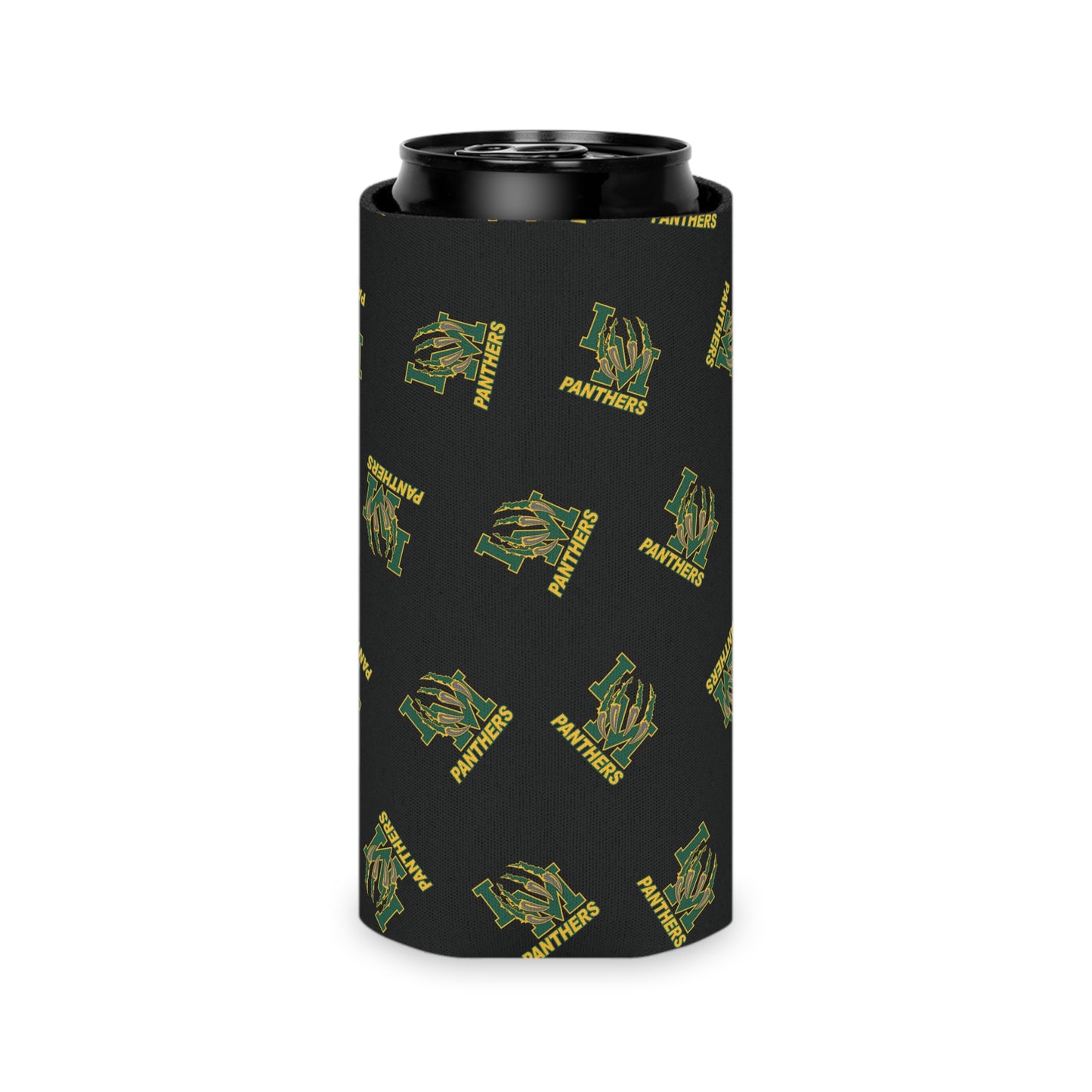 Panthers Logo Can Cooler — Black Team Pattern Beverage Koozie (Game Day for Parents)