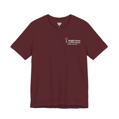 Bright Acres Bright Minds Together Adult Tee — Maroon, front