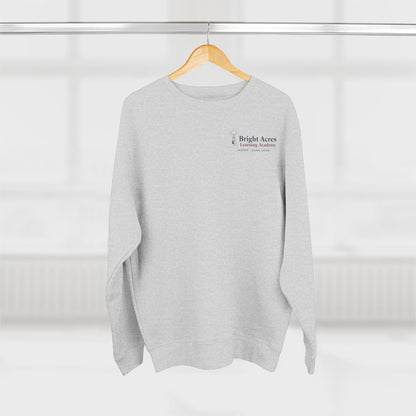 Bright Acres Bright Minds Together Fleece Adult Crewneck — Heather Grey, front hanging