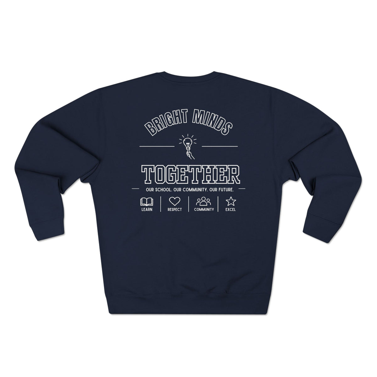 Bright Acres Bright Minds Together Fleece Adult Crewneck — Navy, back