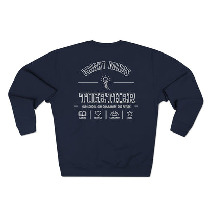Bright Acres Bright Minds Together Fleece Adult Crewneck — Navy, back