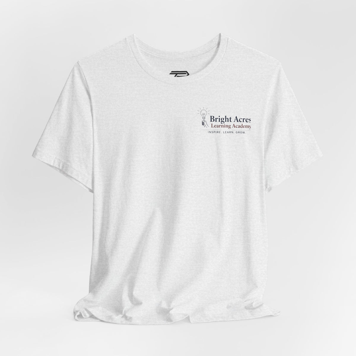 Bright Acres Bright Minds Together Adult Tee — Ash, front hanging