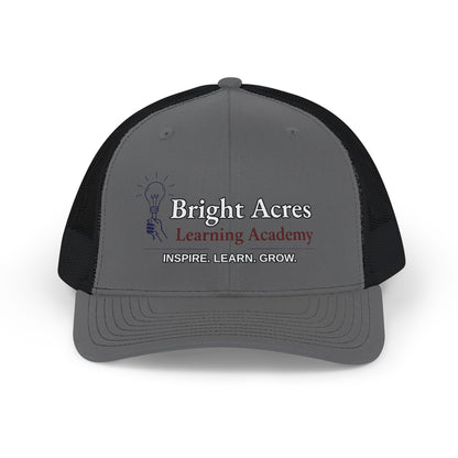 Bright Acres Learning Academy Snapback Trucker Cap — Inspire Learn Grow Embroidered School Hat