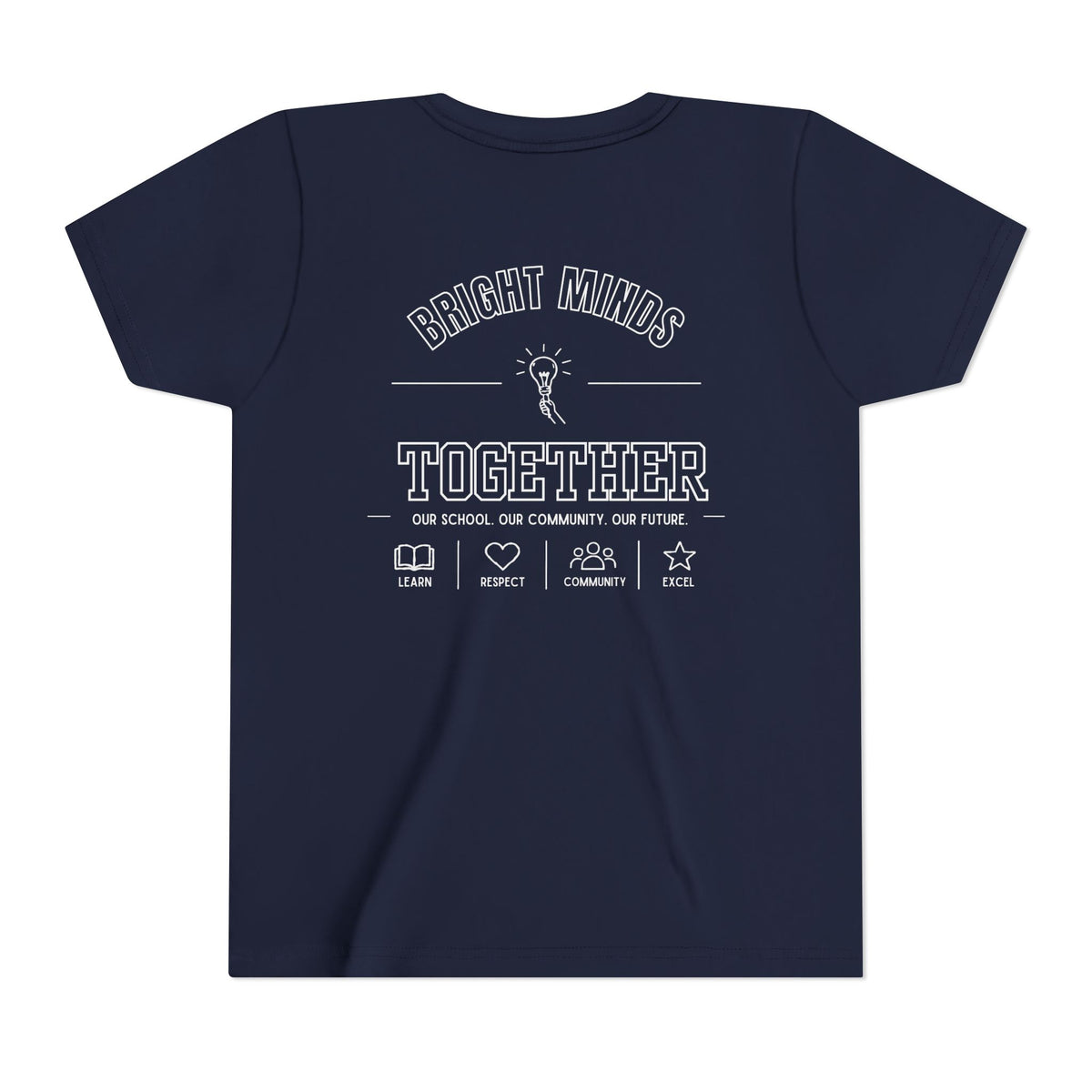 Bright Acres Bright Minds Together Youth Tee — Navy, back