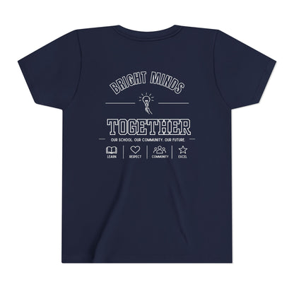 Bright Acres Bright Minds Together Youth Tee — Navy, back