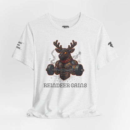 Reindeer Gains Gym T‑Shirt — Funny Christmas Workout Tee