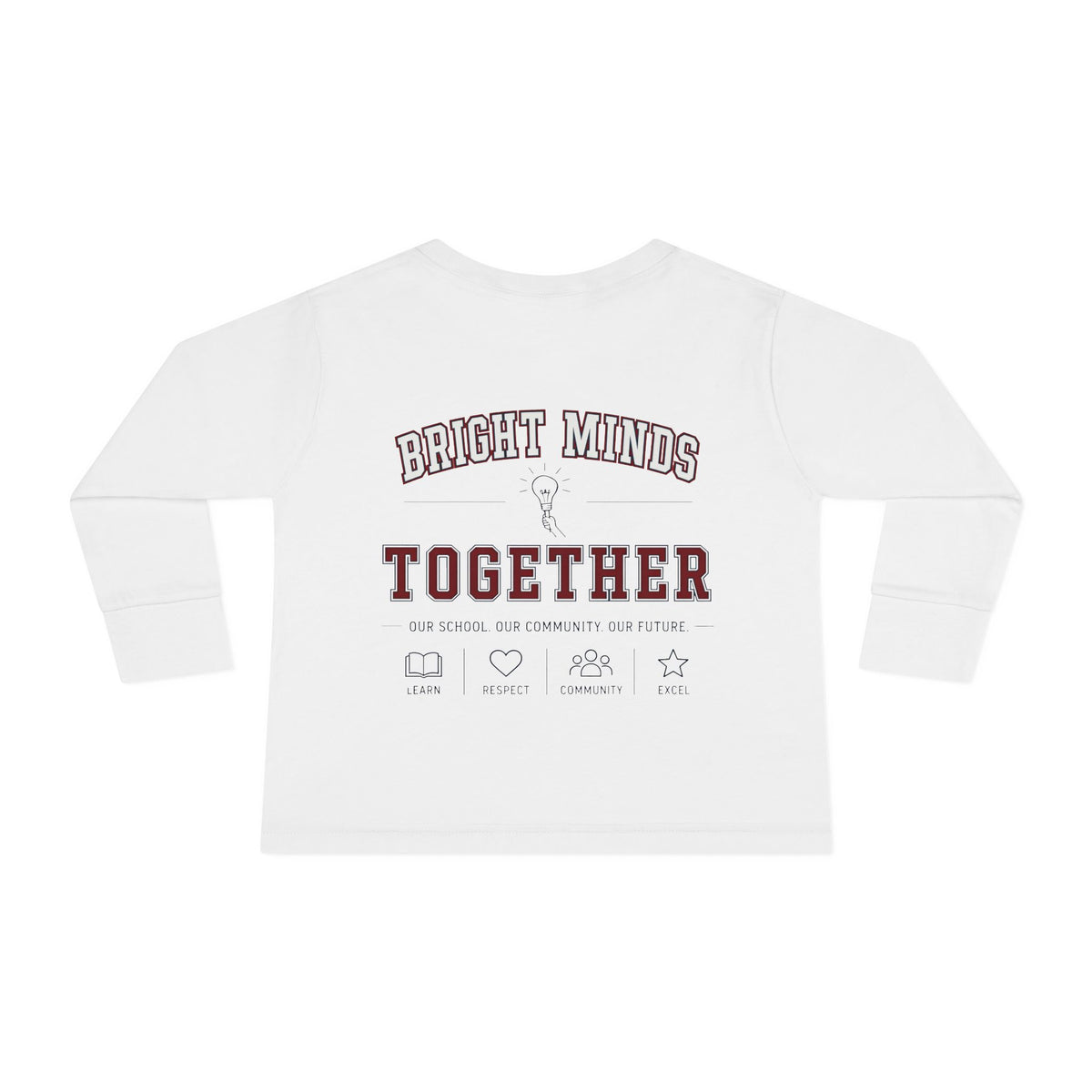 Bright Acres Bright Minds Together Toddler Long Sleeve — White, back