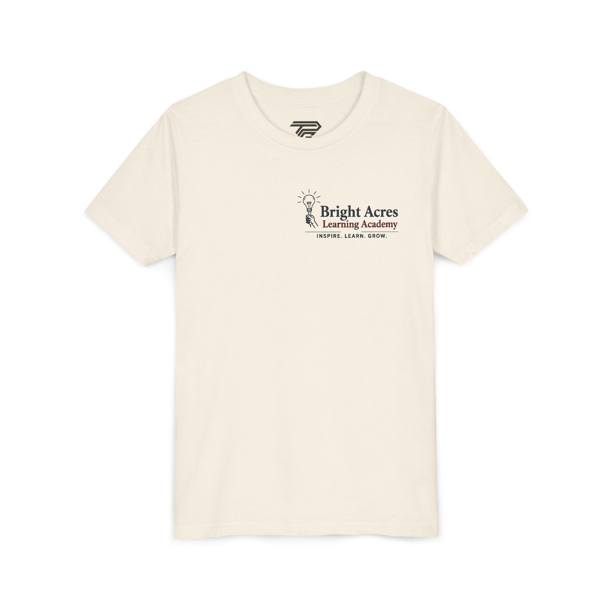 Bright Acres Bright Minds Together Youth Tee — Natural, front hanging