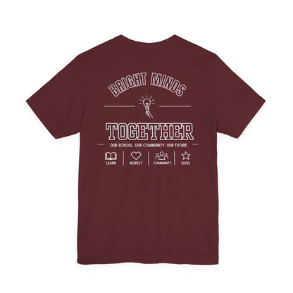 Bright Acres Bright Minds Together Adult Tee — Maroon, back