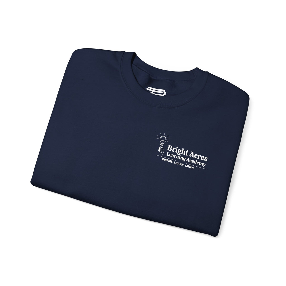 Bright Acres Bright Minds Together Classic Adult Crewneck — Navy, folded front