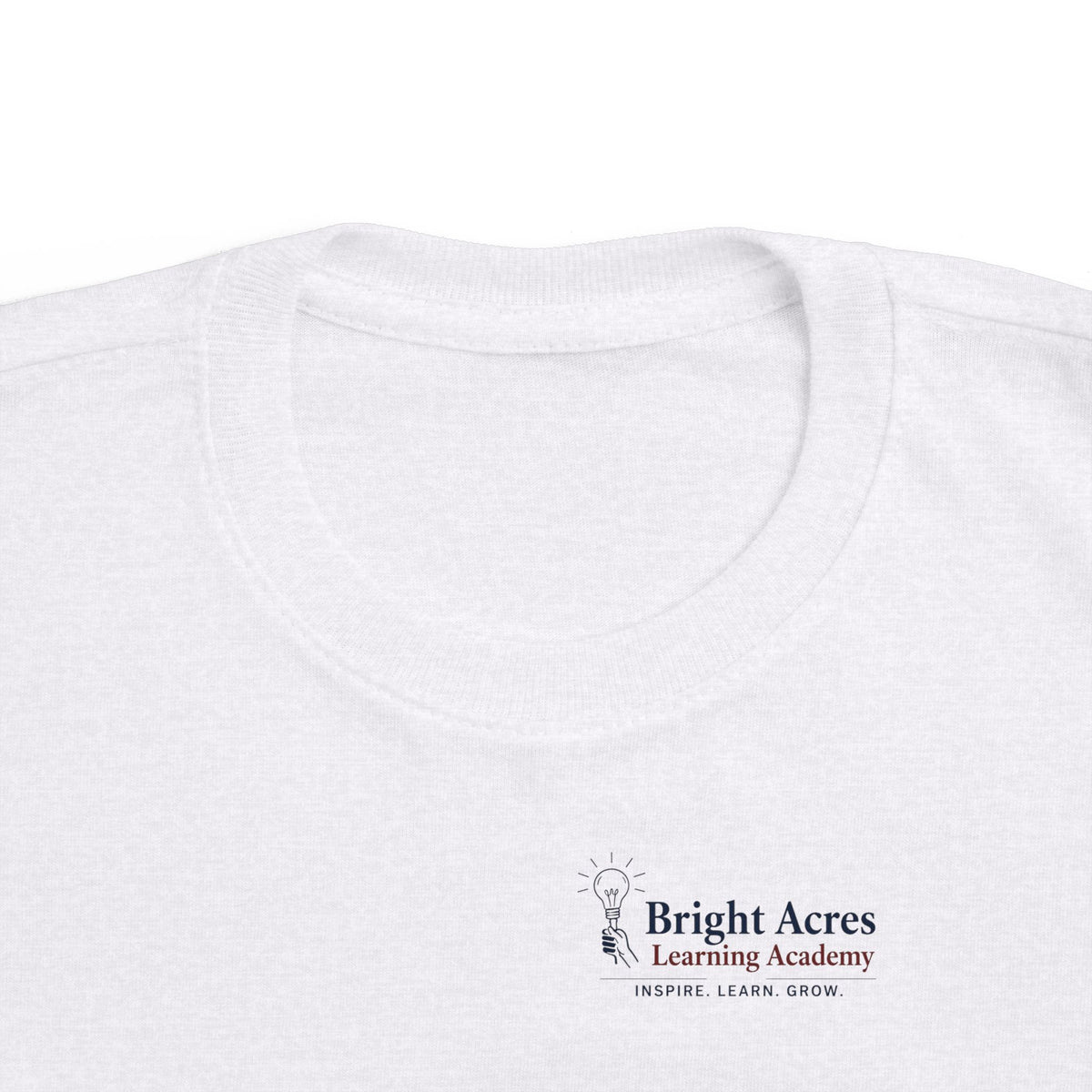 Bright Acres Bright Minds Together Toddler Tee — Ash, chest logo detail