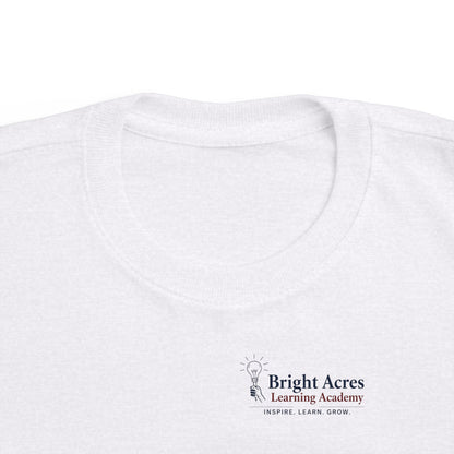 Bright Acres Bright Minds Together Toddler Tee — Ash, chest logo detail