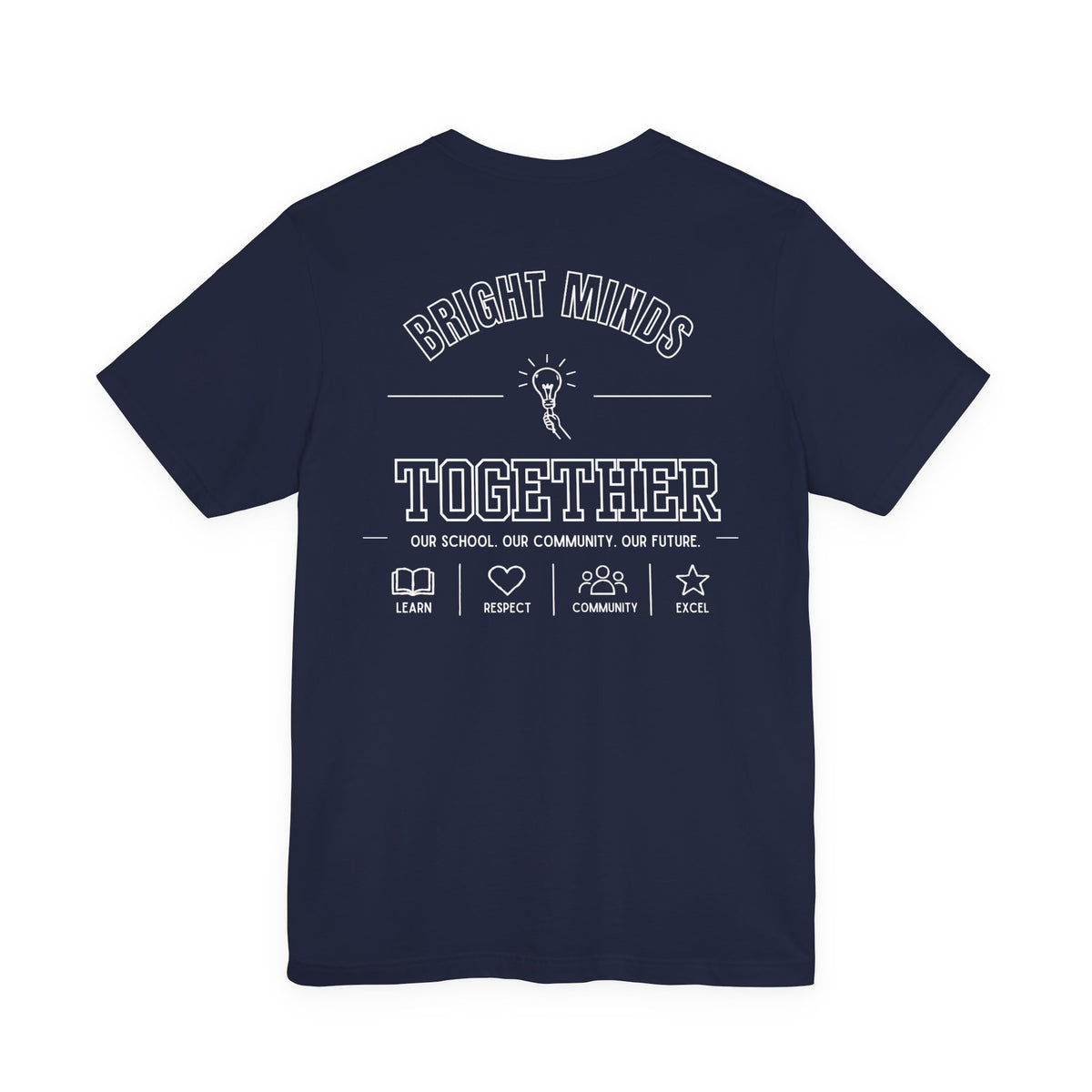Bright Acres Bright Minds Together Adult Tee — Navy, back