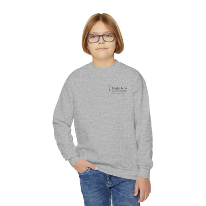 Bright Acres Community Youth Crewneck — Sport Grey, front on model