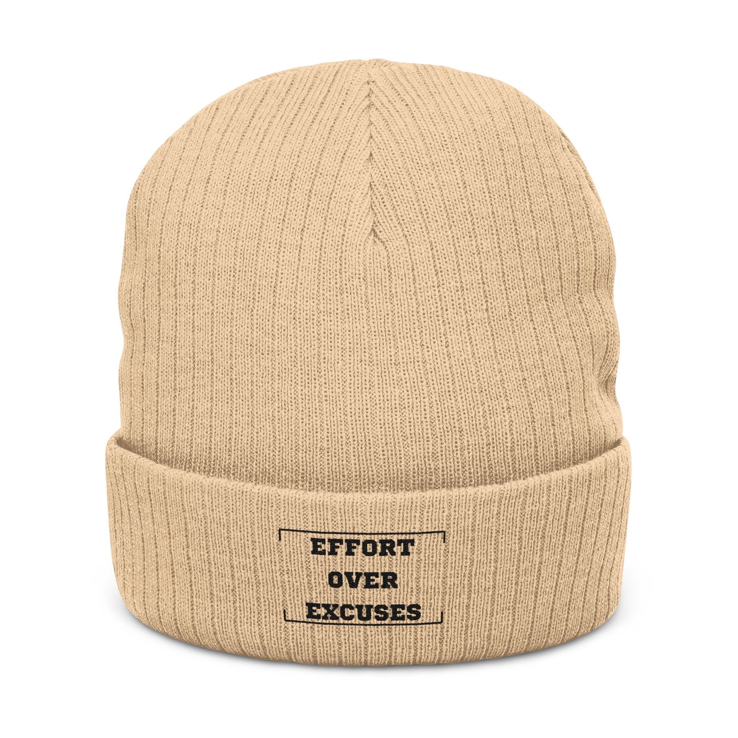 Effort Over Excuses Ribbed Knit Beanie — Embroidered Motivational Winter Hat