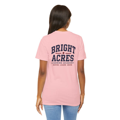 Bright Acres Collegiate Adult Tee — Pink, back on model