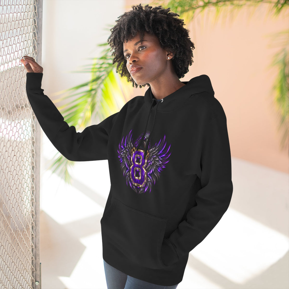 Purple Winged Number 8 Fleece Hoodie