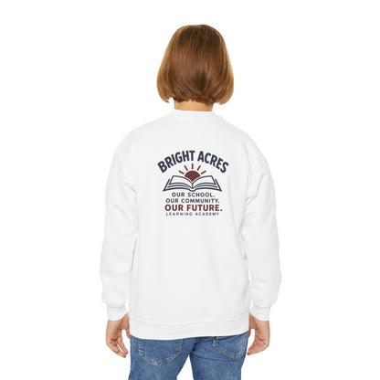Bright Acres Community Youth Crewneck — White, back on model