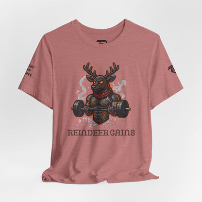 Reindeer Gains Gym T‑Shirt — Funny Christmas Workout Tee