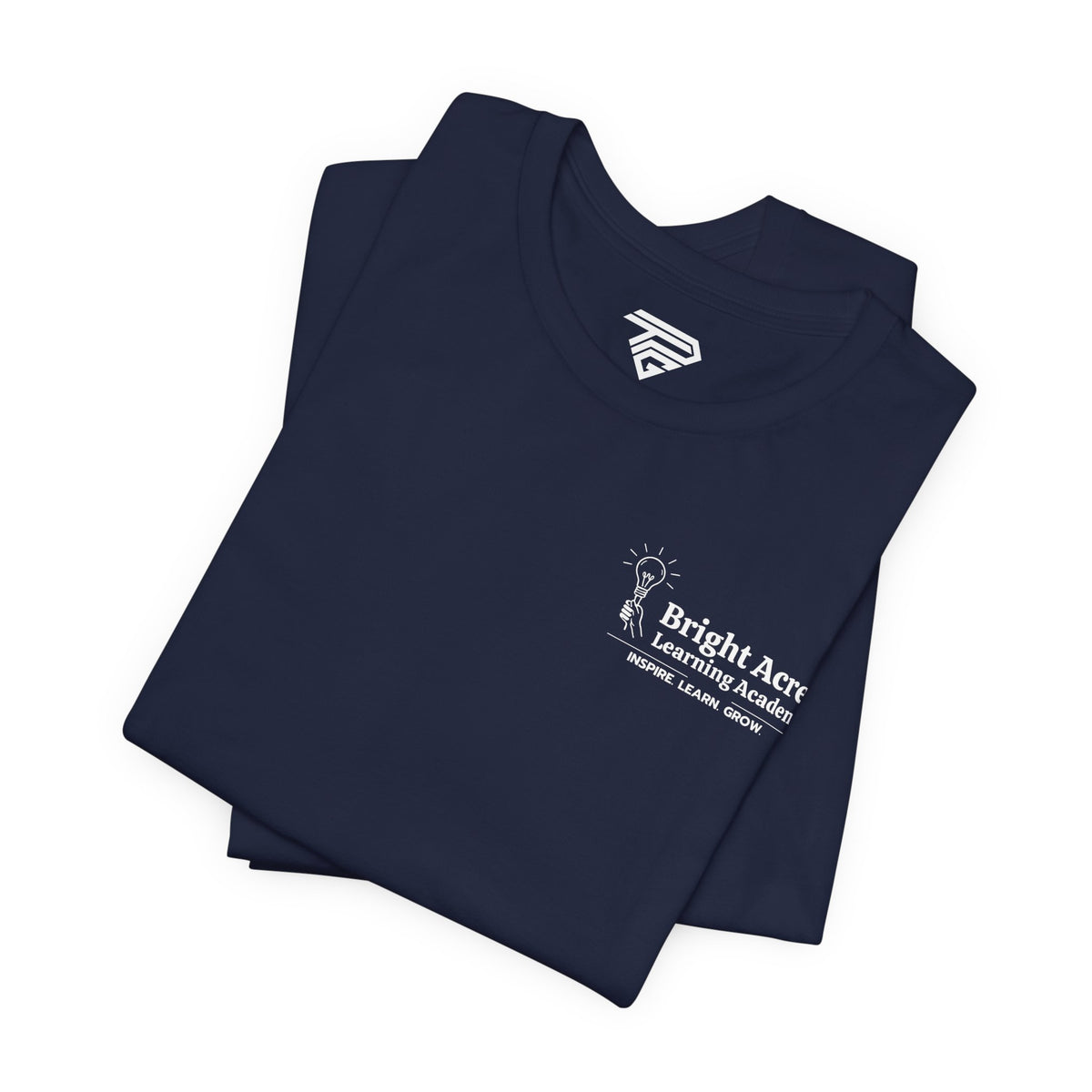 Bright Acres Bright Minds Together Adult Tee — Navy, folded