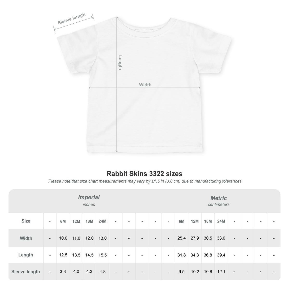 Bright Acres Small Beginnings Infant Tee — size chart