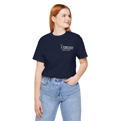 Bright Acres Bright Minds Together Adult Tee — Navy, front on model