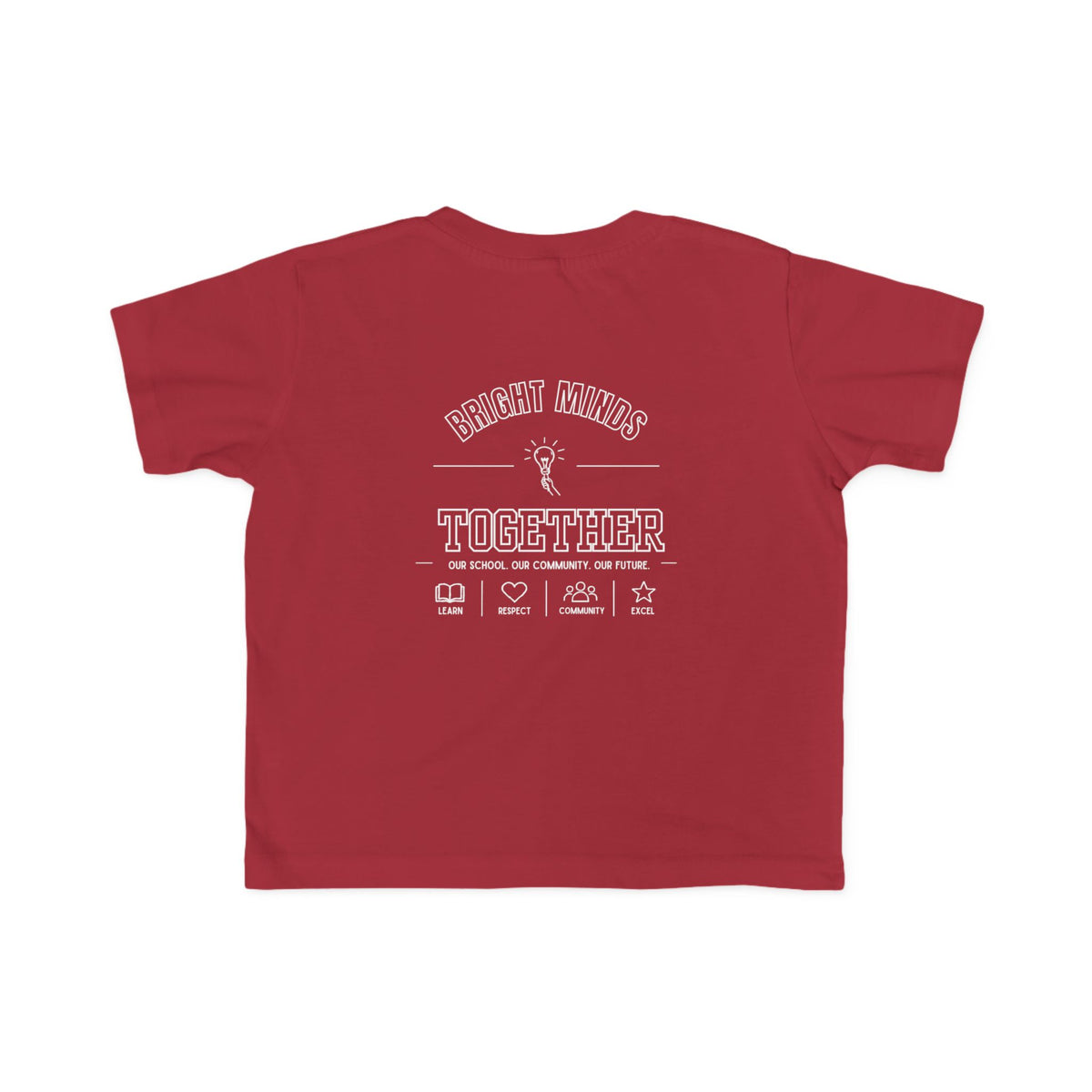 Bright Acres Bright Minds Together Toddler Tee — Garnet, back