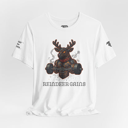 Reindeer Gains Gym T‑Shirt — Funny Christmas Workout Tee