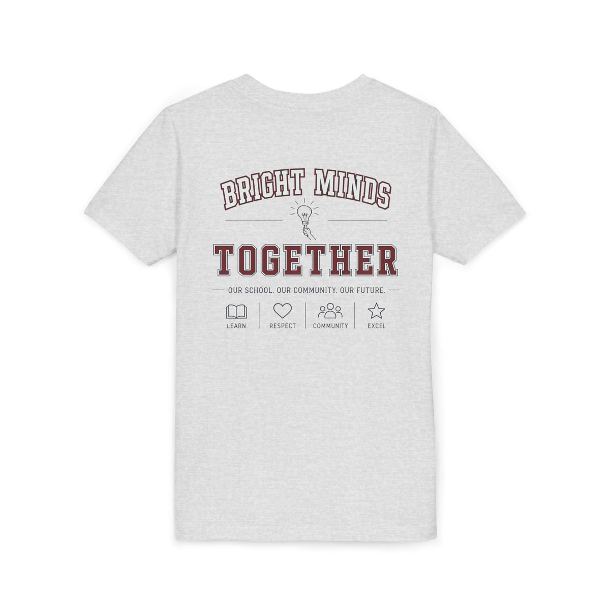 Bright Acres Bright Minds Together Youth Tee — Ash, back, hanging
