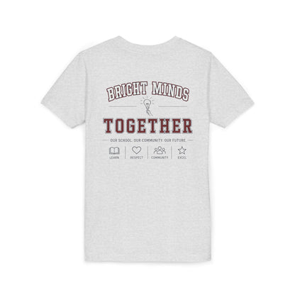 Bright Acres Bright Minds Together Youth Tee — Ash, back, hanging