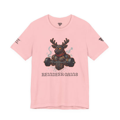 Reindeer Gains Gym T‑Shirt — Funny Christmas Workout Tee