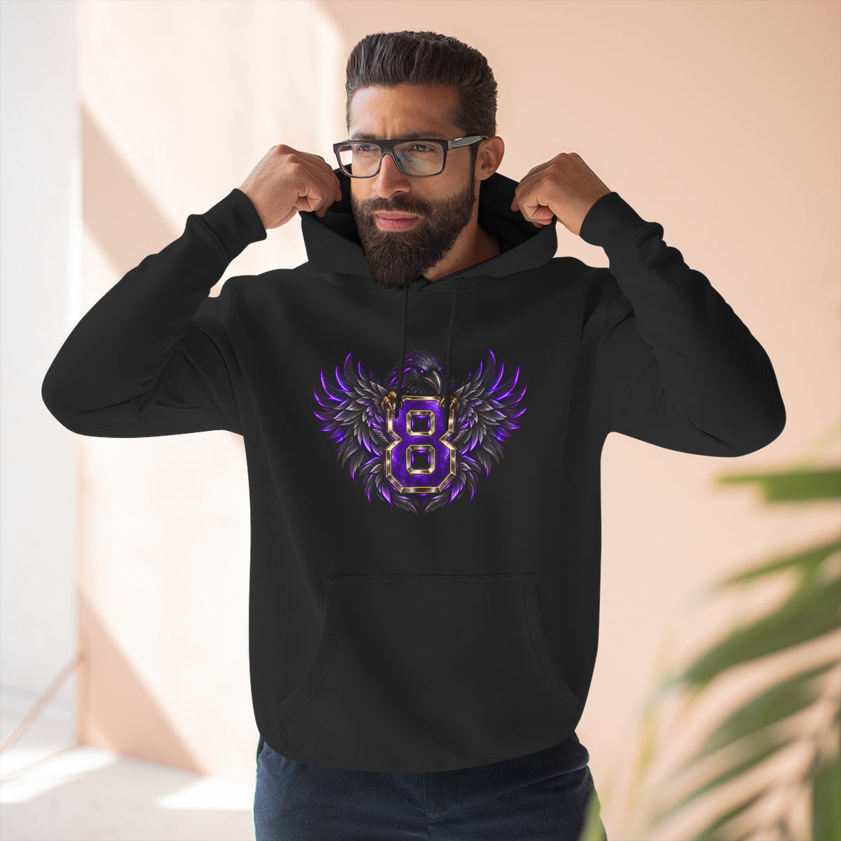 Purple Winged Number 8 Fleece Hoodie