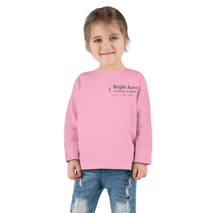 Bright Acres Bright Minds Together Toddler Long Sleeve — Pink, front on model