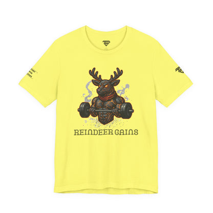 Reindeer Gains Gym T‑Shirt — Funny Christmas Workout Tee