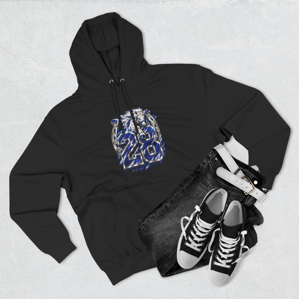 Blue Horseshoe 28 Football Hoodie