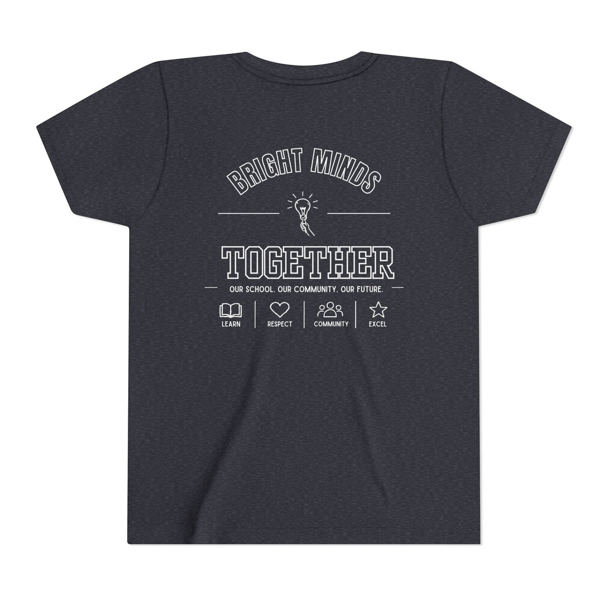 Bright Acres Bright Minds Together Youth Tee — Heather Navy, back
