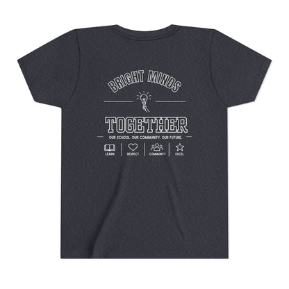 Bright Acres Bright Minds Together Youth Tee — Heather Navy, back