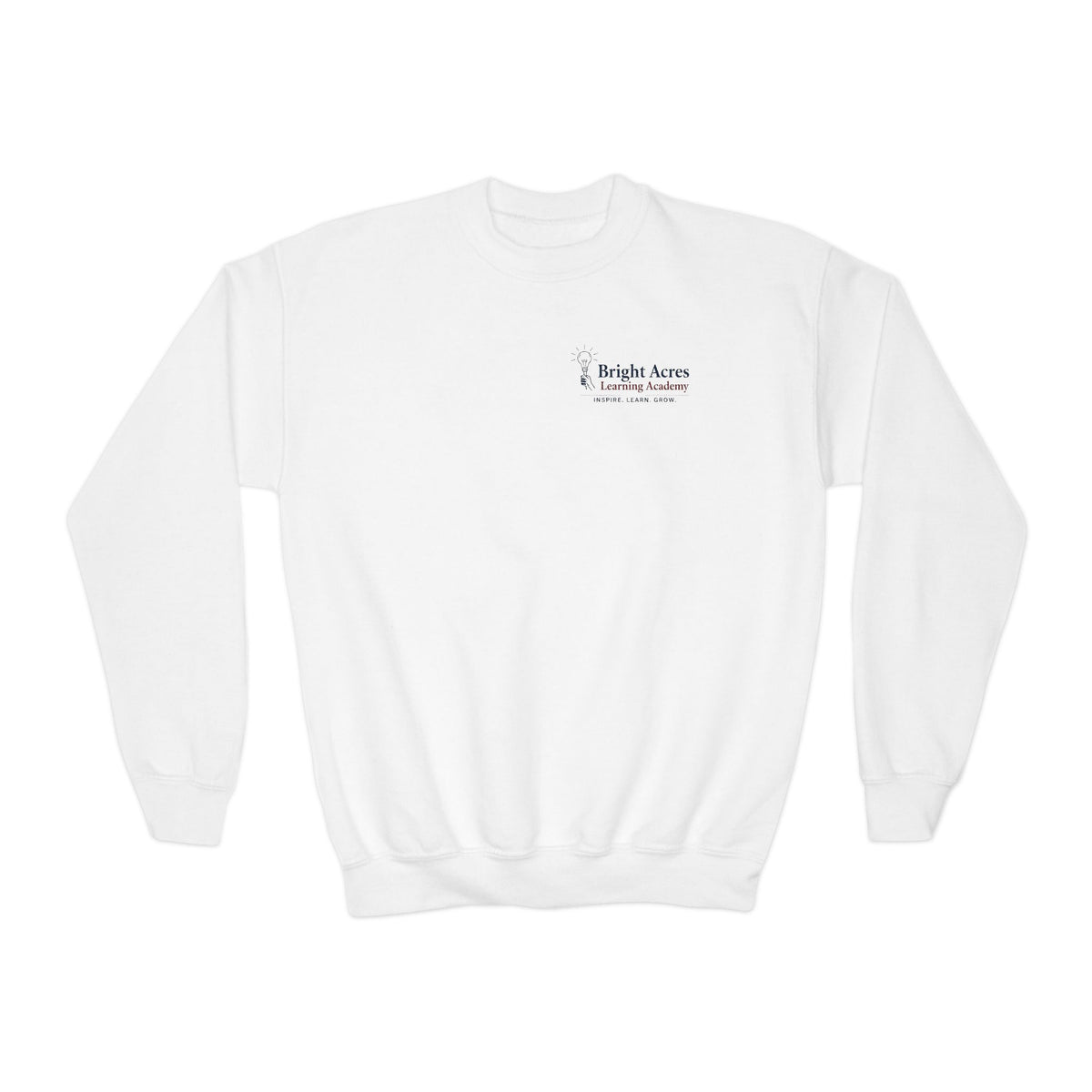 Bright Acres Community Youth Crewneck — White, front