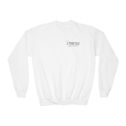 Bright Acres Community Youth Crewneck — White, front