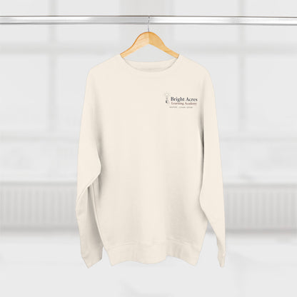 Bright Acres Bright Minds Together Fleece Adult Crewneck — Sandshell, front hanging