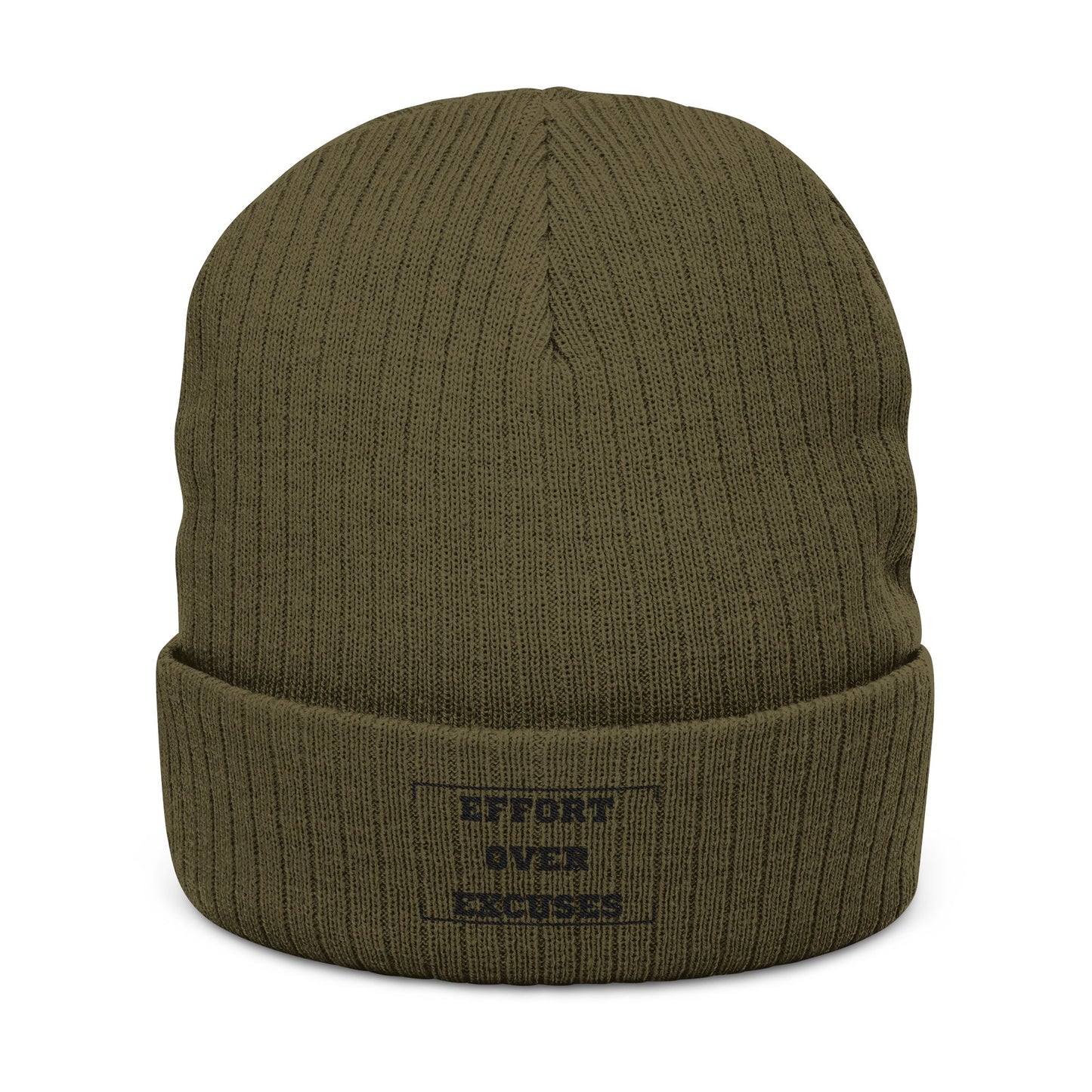 Effort Over Excuses Ribbed Knit Beanie — Embroidered Motivational Winter Hat