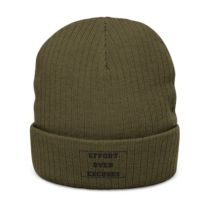 Effort Over Excuses Ribbed Knit Beanie — Embroidered Motivational Winter Hat