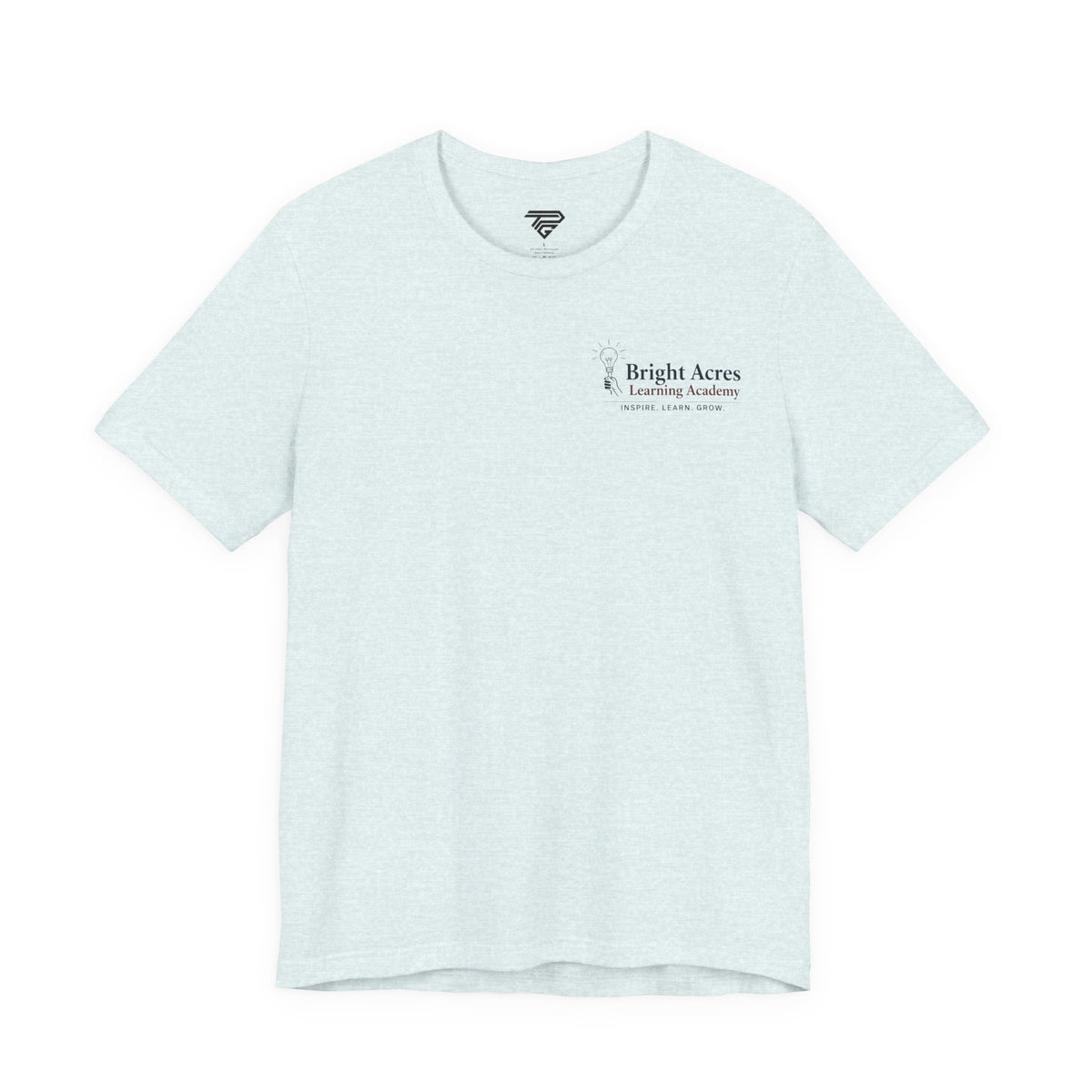 Bright Acres Collegiate Adult Tee — Heather Ice Blue, front