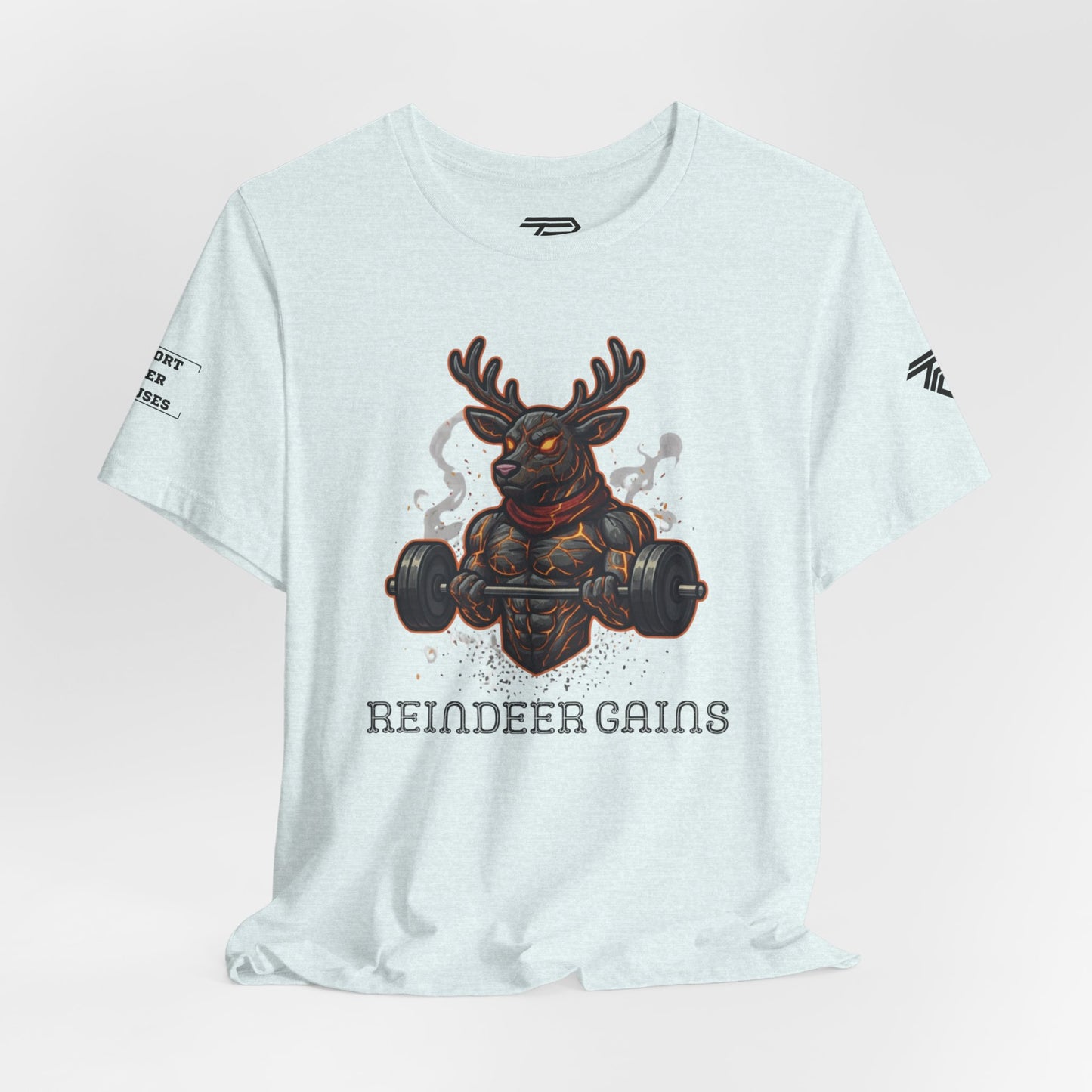 Reindeer Gains Gym T‑Shirt — Funny Christmas Workout Tee